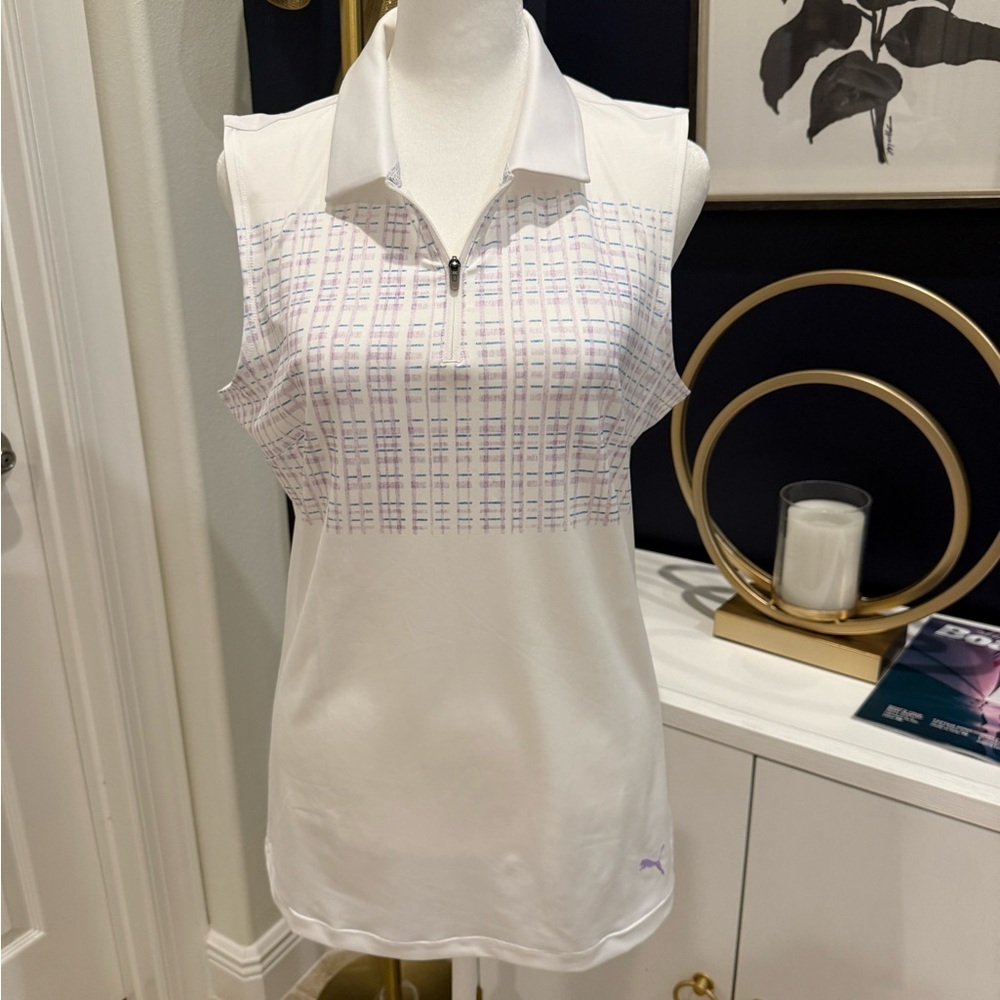 Puma Womens Sleeveless White and Purple Golf Top. Medium